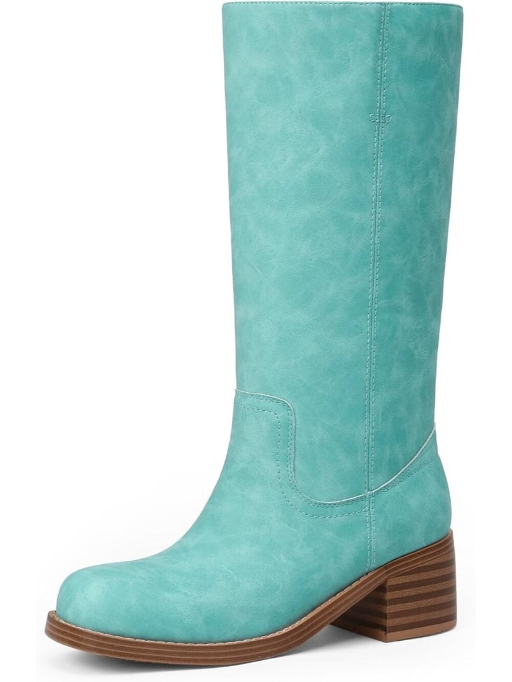 Women's Turquoise Comfortable Low Heel Square Toe Casual Trendy Stylish Boots
